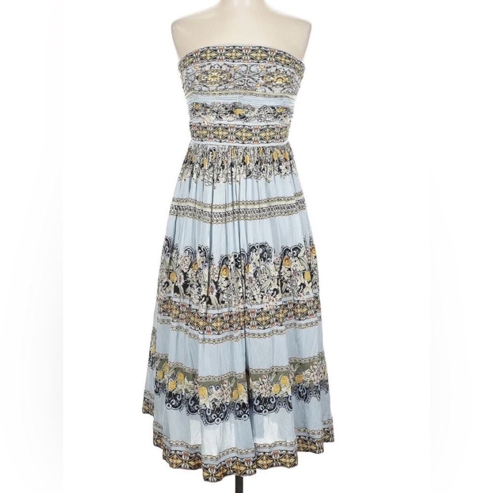 NEW White House Black Market Blue Tile Print Strapless Dress Size 12 NWT